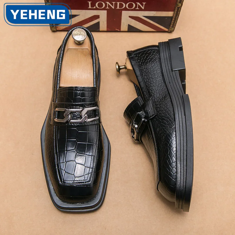 

Мужские кожаные туфли с острым квадратным носком и британским каменным узором на массивной подошве, свадебные туфли-оксфорды, мужская деловая модельная обувь в стиле ретро