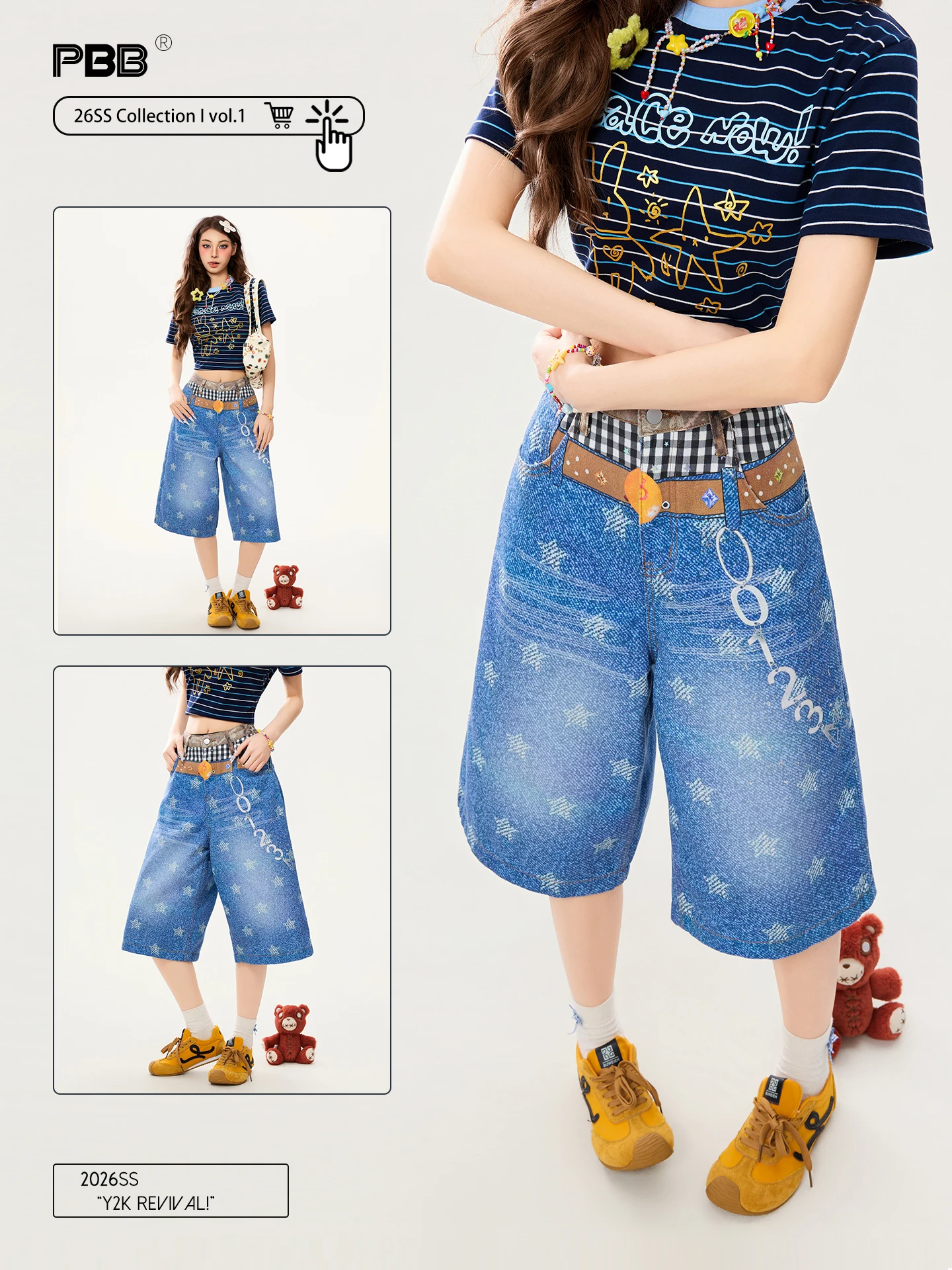 

Джинсы PBB American Retro Star Print с высокой талией и широкими штанинами, женские, с эффектом омоложения, прямого кроя, укороченные, из денима, в уличном стиле