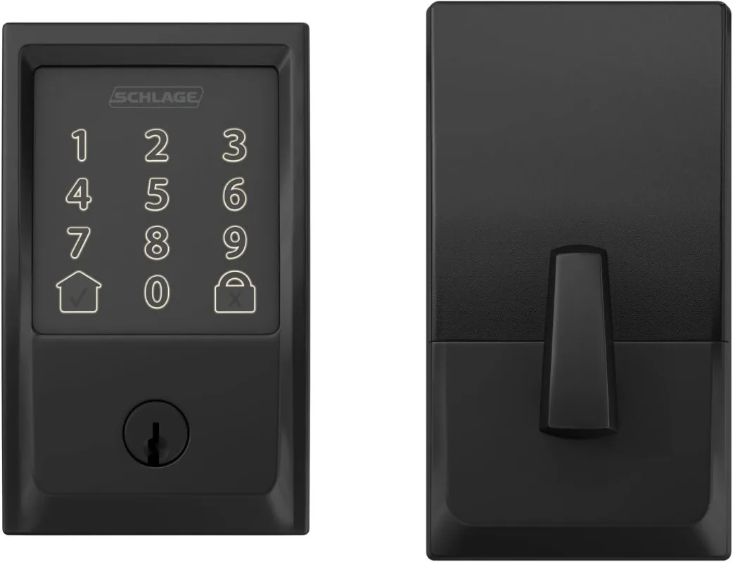 schlage deadbolt wi fi inteligente com guarnicao do seculo codificar inteligente preto fosco 01