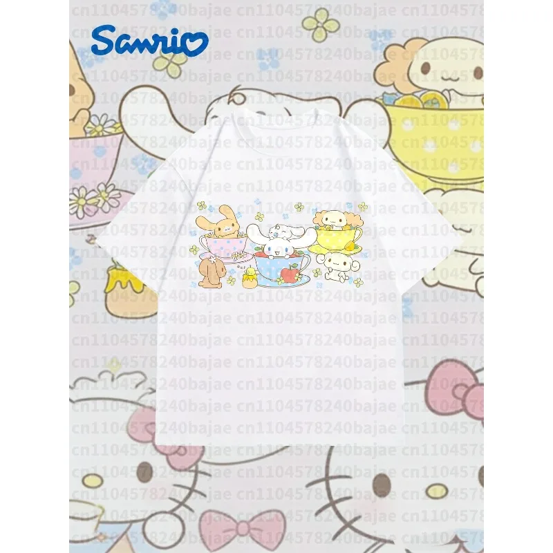

2025-26, летняя трендовая милая футболка Cinnamoroll из 100% хлопка с принтом Sanrio, новый женский тренд больших размеров, свободный повседневный универсальный топ