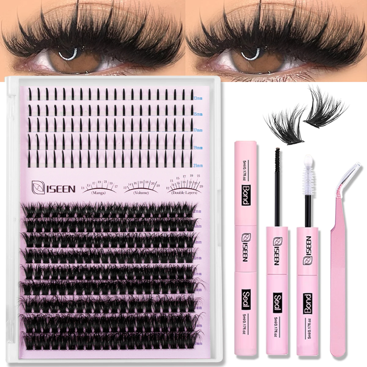 مجموعات الرموش 80D المسامير مجموعات الرموش حجم الرموش الفردية مجموعة كبيرة مع السندات وختم لاش الملقط