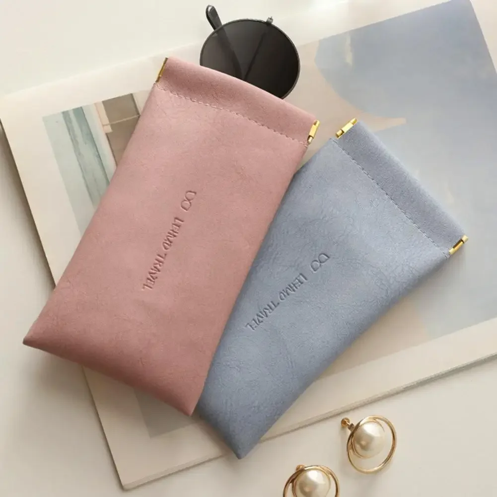 Bolsa para Óculos com Fechamento Automático, Bolsa de Couro Simples e Portátil para Óculos de Sol, Estojo Unissex para Óculos, Bolso Elástico