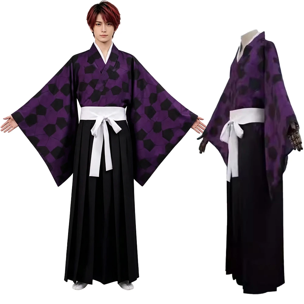 Anime Kokushibo Cosplay Costume Outfits Traditional Japanese Samurai Kimono Purple Haori Jacket Pant for Comic Con and Halloween