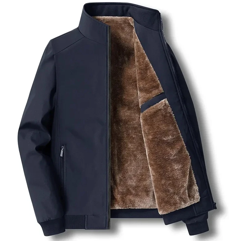

Thermal Winter Jacket for Elderly Men, Fleece Lined Thickened Wool Coat, Warm Windproof Gift for Grandpa Dad