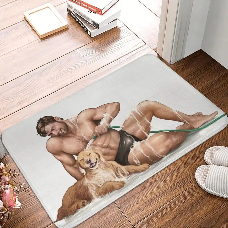 Custom Handsome Sexy Male Boy Guy Gay Art Doormat Anti-Slip Entrance Bath Kitchen Floor Door Mat Tempting Man Garden Carpet Rug