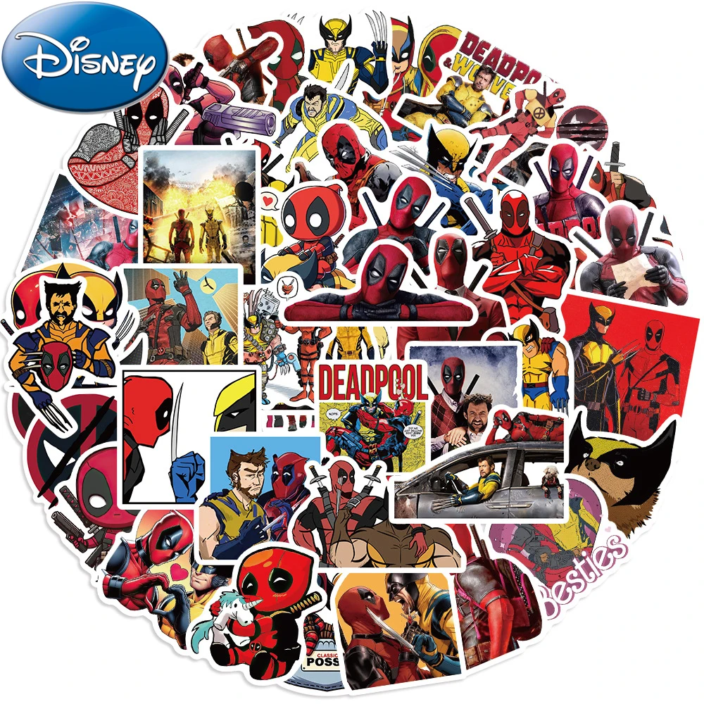 

10/30/50pcs Disney Deadpool Wolverine Movie Stickers Cool Anime Super Hero Decals Water Bottle Luggage Phone Cartoon Sticker Toy