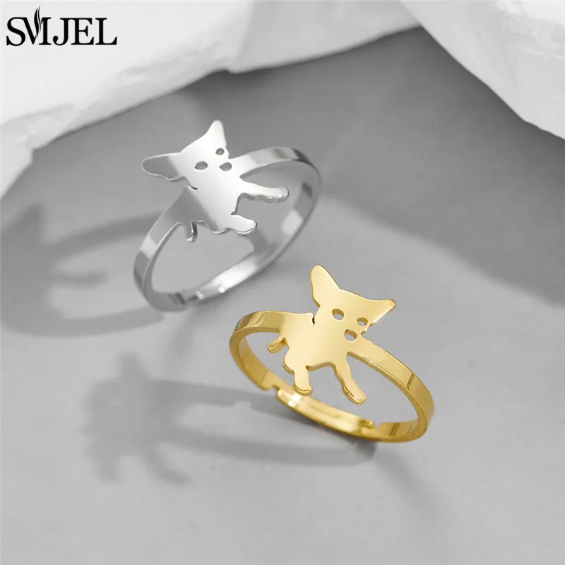 Cute Chihuahua Dog Rings for Women Fashion Animal Corgi Dachshund Bulldog Stainless Steel Ring Party Jewelry Bagues Pour Femme