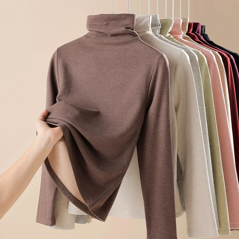 Women's Silk & Wool Turtleneck Base Top, 2026 Fall Winter New, Heat‑Generating Fleece‑Lined Thick Thermal Inner Layering Shirt