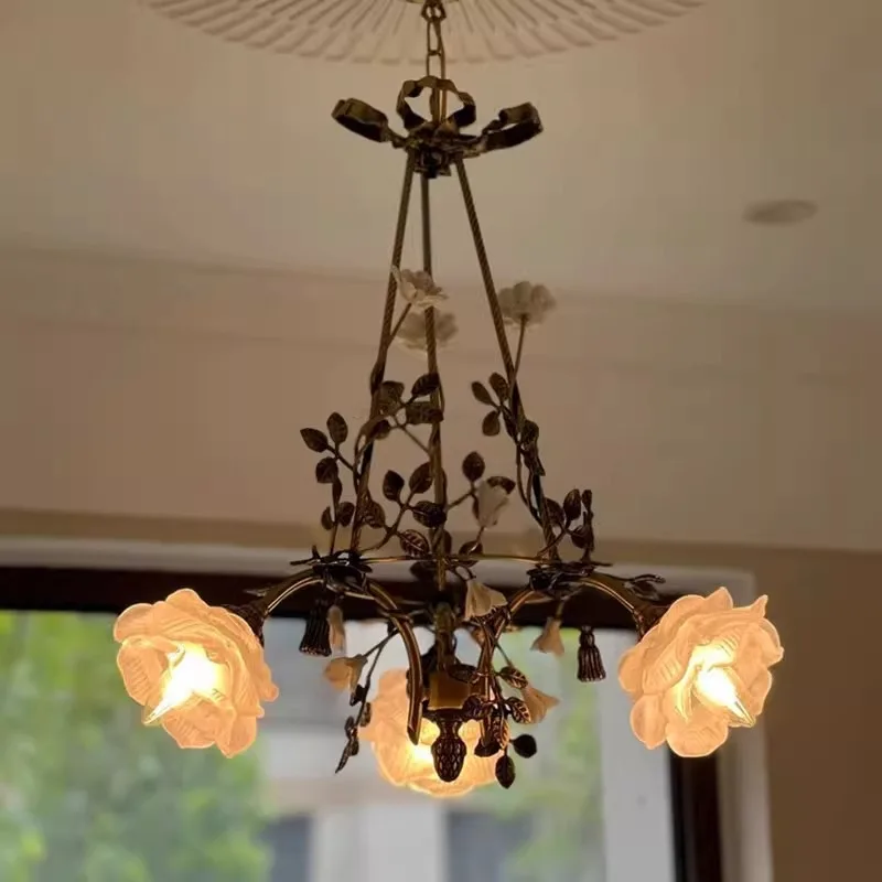 فرع أوروبي شكل النحاس قلادة LED أضواء زهرة الزجاج مصباح معلق غرفة المعيشة مطعم فندق غرفة نوم المطبخ الثريا #2
