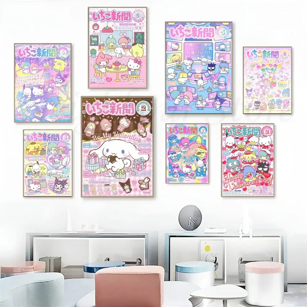 1pc Japanese Classic Anime Sanrio My Melody Kawaii Strawberry News Poster Stickers Art Wall Murals Decor Game Room Decor Gifts