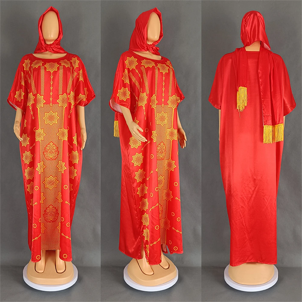 

Новинка 2023 года, модные абайи с короткими рукавами, мягкие атласные женские свободные халаты, мусульманские летние макси-платья в африканском стиле с тюрбаном