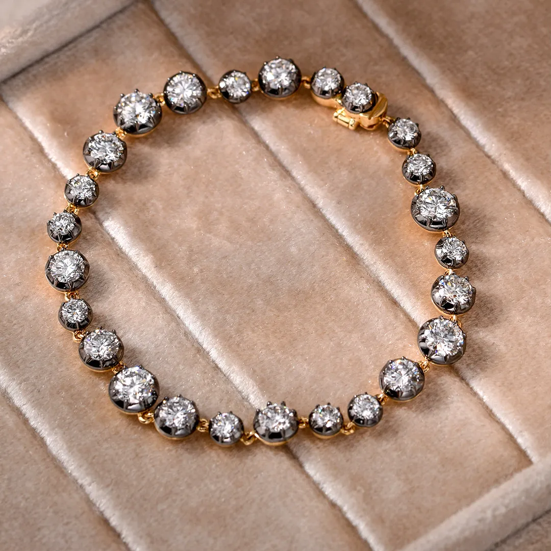 S925 Silver 18K Gold Plated Two-Tone Moissanite Black Gold Gradient Button Bracelet for Women