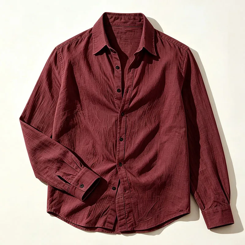 Herren-Leinenhemd für Frühling und Herbst, lässiges Langarmhemd mit Knöpfen, lockerer Schnitt, strukturierte Oberseite, leichtes Resort-Outfit für Herren – Detail 19