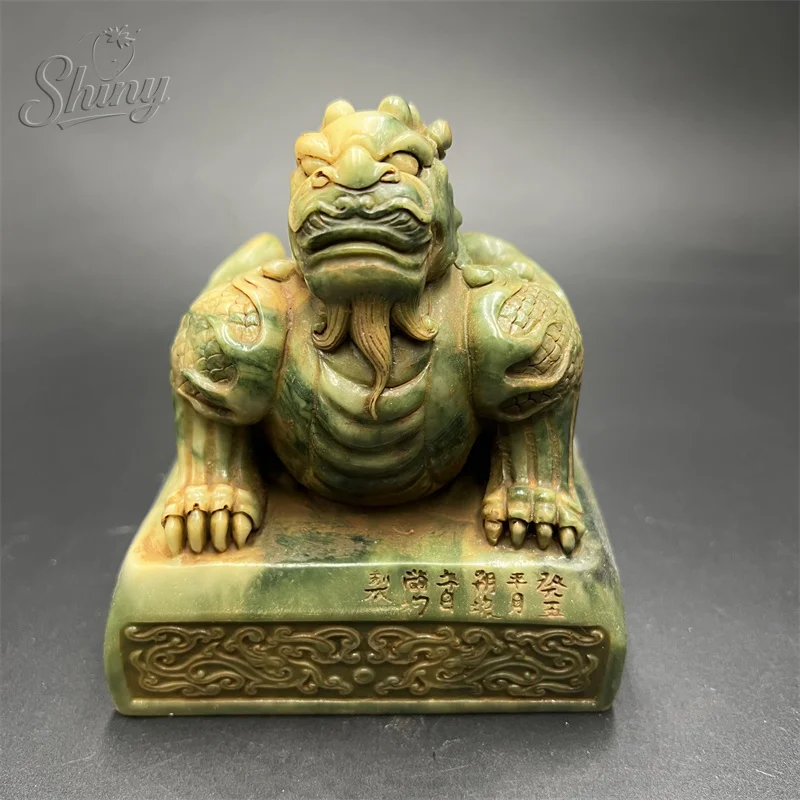 

Chinese Dragon Statue Figurine Man-made Stone Imperial Jade Seal Crafts Home Decoration Accessories