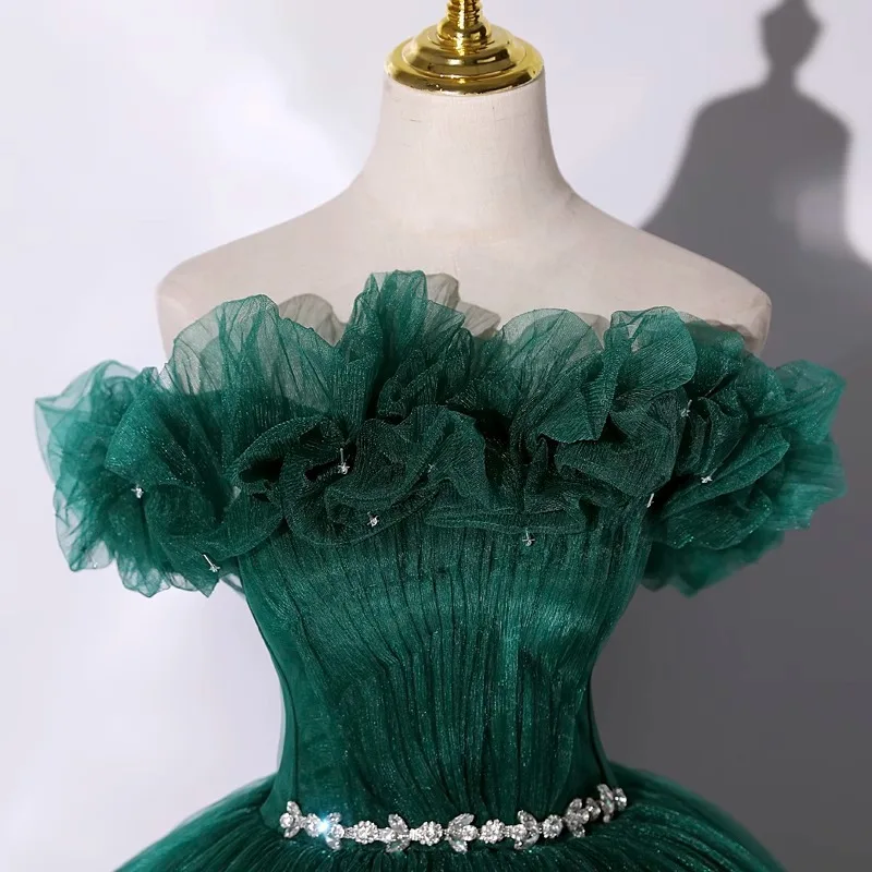 SONDER Vintage fuera del hombro batas De Soirée clásico encaje verde vestidos De quinceañera elegante vestido De fiesta De noche personalizado