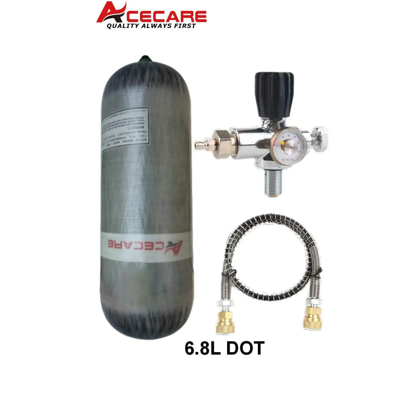 ACECARE DOT certified 6.8L 30MPA High Pressure Air Tank SCUBA Diving Carbon Fiber Air Cylinder Dual Regulator Valve M18*1.5