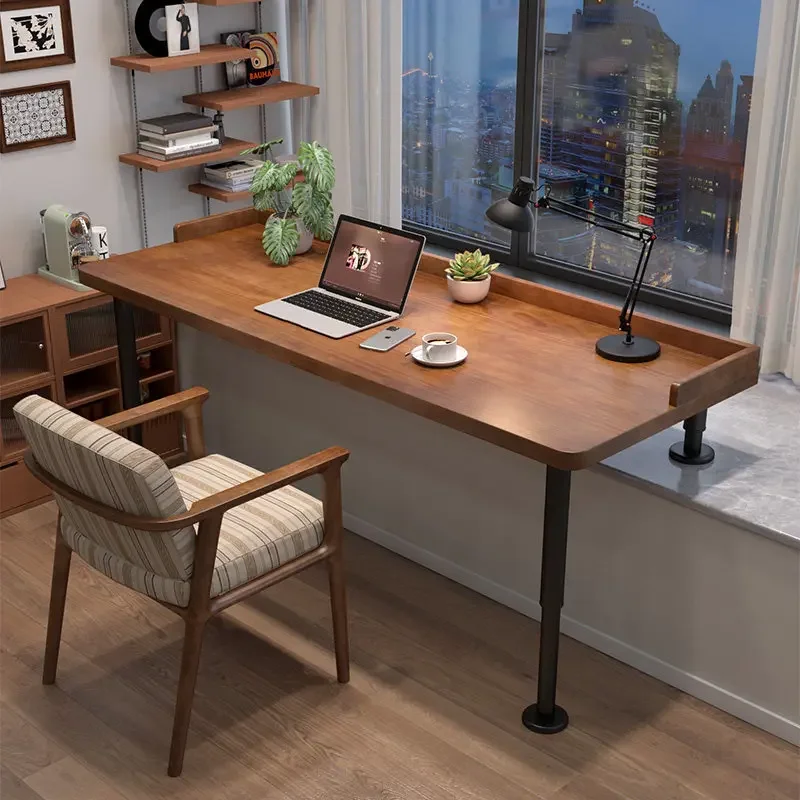 Solid wood bay window desk lift high and low foot length short legs writing study table bedroom