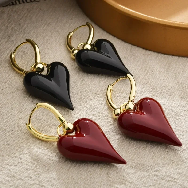 Women's Enamel Heart Dangle Earrings, Gift-Ready