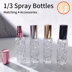1/3/6pcs+4 accessories 10ml travel mini perfume atomizer container with 3 spray bottles, 2 funnels, 2 dispenser diviners