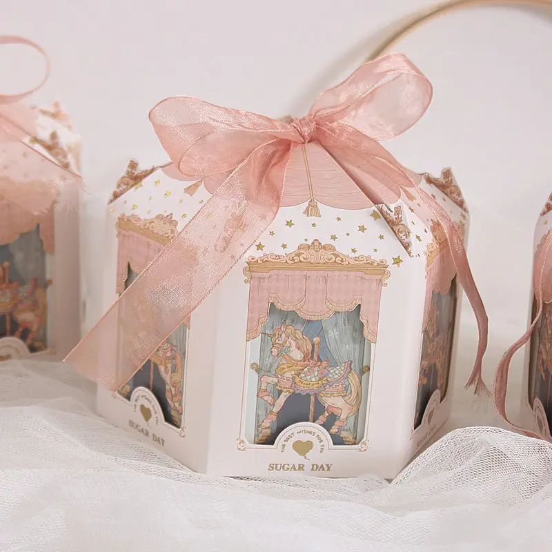 3pcs Carousel Paper Gift Box Wedding Favors And Gifts Party Baby Shower Candy Packaging Birthday Party Decorations Present Boxes