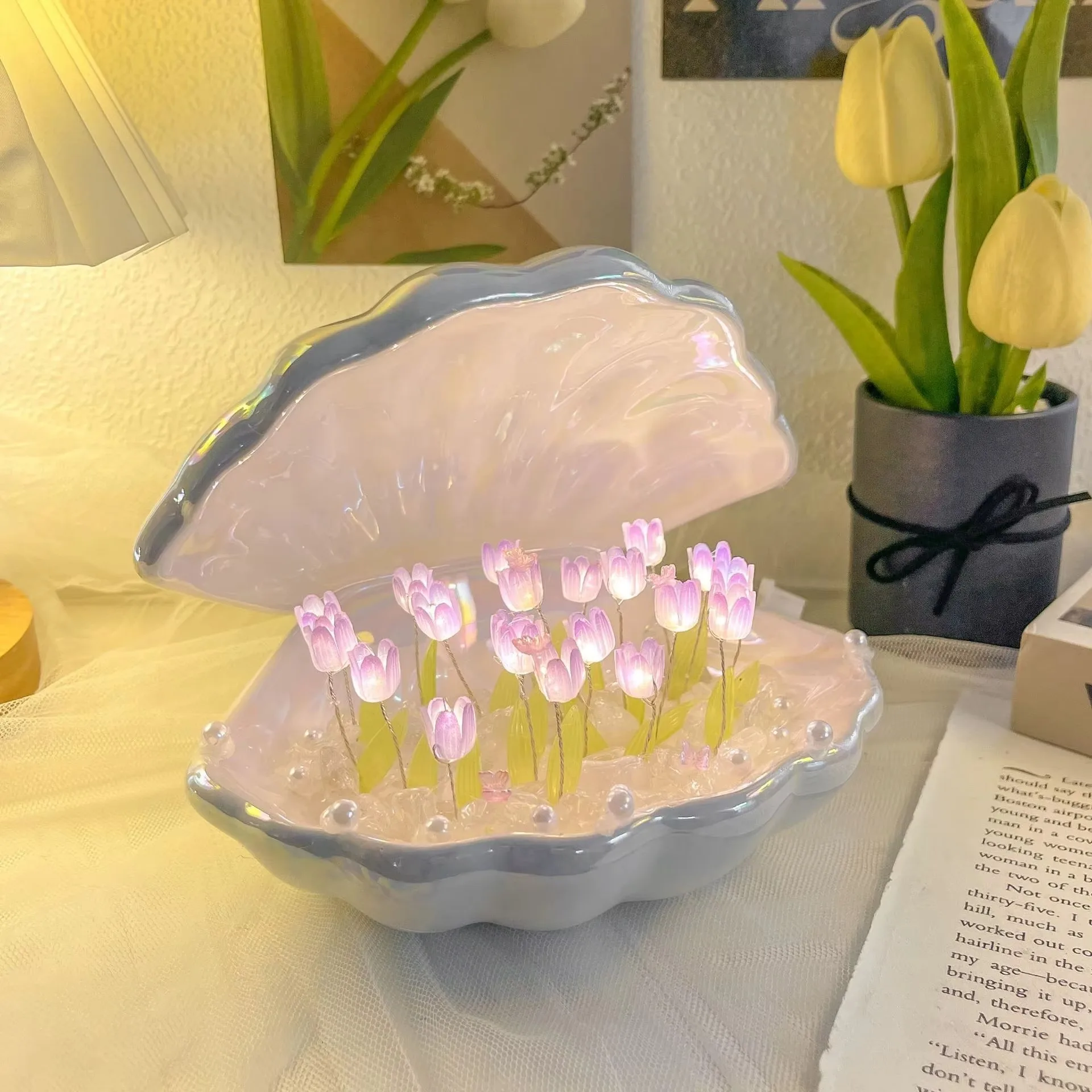 DIY LED String Night Light Handmade Tulip Shell Lamp Home Decoration Lighting Festival Birthday Gift Handmade Material Pack