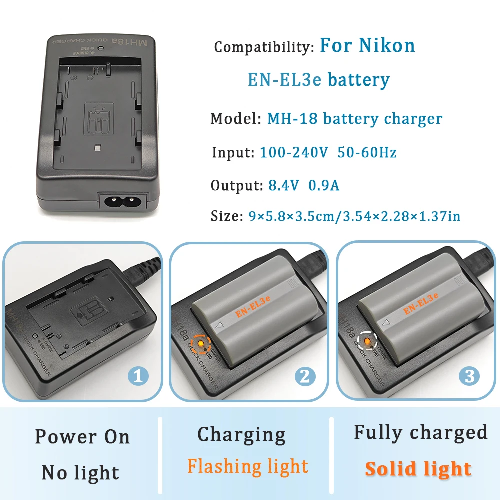MH-18 MH18A Battery Charger for Nikon EN-EL3E D50 D70 D100 D80 D200 D90 D300 EN-EL3E EL3A EL3E D100SLR D700 D70S MH-18A
