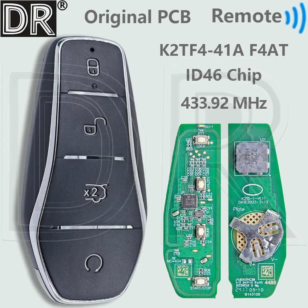 

DR Origianl K2TF4-41A-F4AT ID46 Chip 433MHz Car Remote Key For BYD Qin PLUS Yuan PLUS SON Dolphin DM-i Qin PLUS EV Tang L