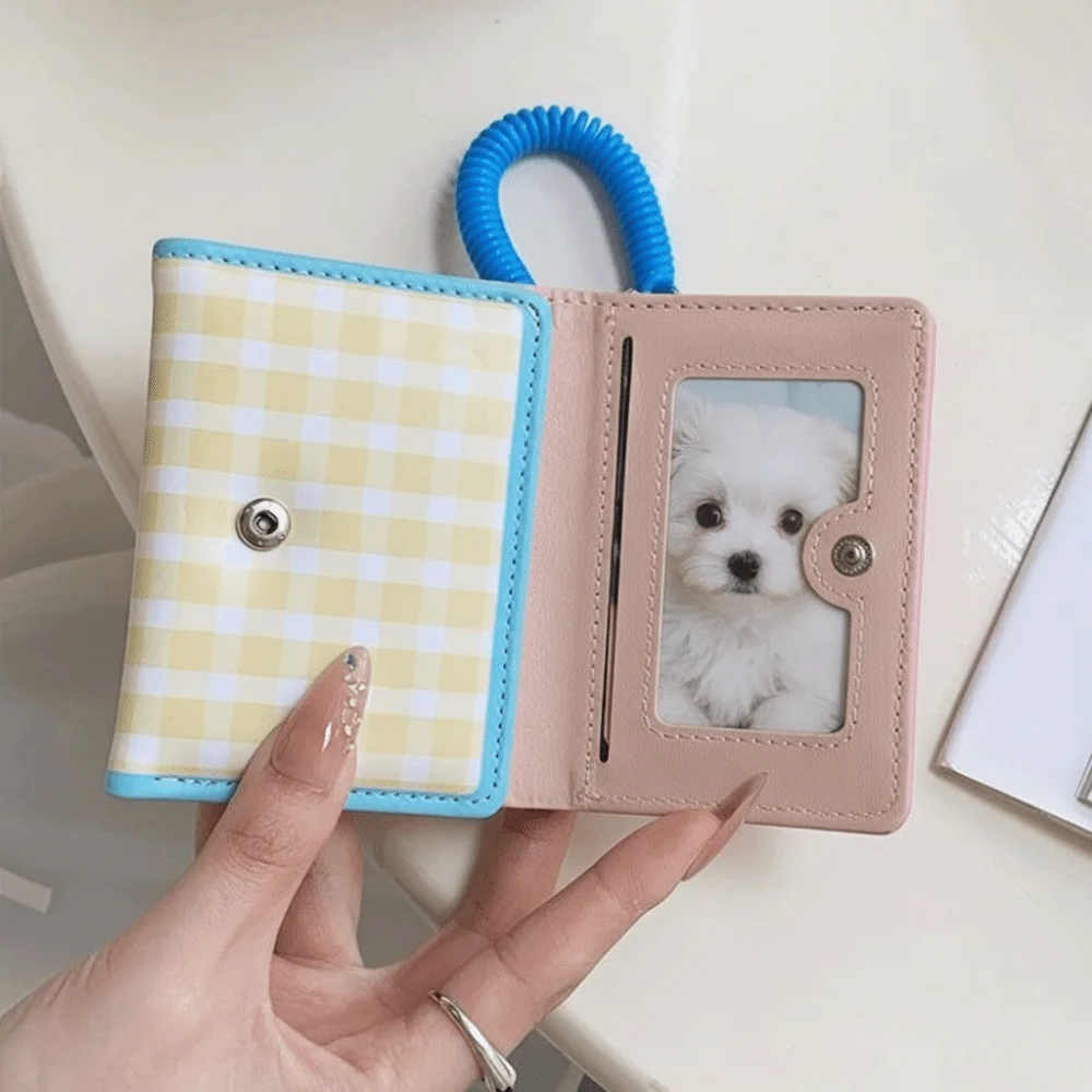 Multifunctional Dopamine Color Short Wallet Tri-fold Spring Rope Leather Card Holder Ultrathin Compact Cartoon Coin Purse Women