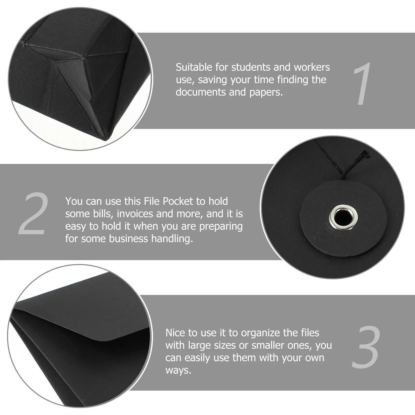 

5pcs File Pocket Thick Document Organizer With String Button For A4 Paper School Office Supplies Storage Bag File Folder