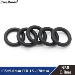 10pcs NBR O Ring Seal Gasket CS 5mm OD 15~170mm Nitrile Butadiene Rubber Spacer Oil Resistance Washer Round Shape Black