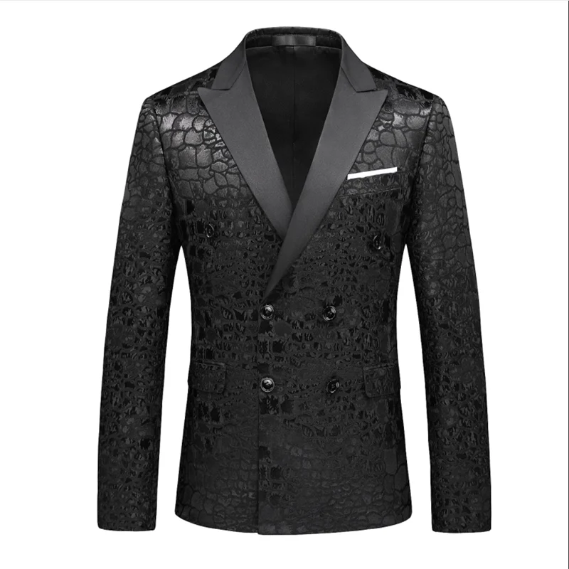 New Men Wedding Party Double Breasted Suit Jacket Large Size 6XL Business Social Jacquard Dress Men\'s Slim Fit Blazers