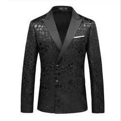 New Men Wedding Party Double Breasted Suit Jacket Large Size 6XL Business Social Jacquard Dress Men's Slim Fit Blazers