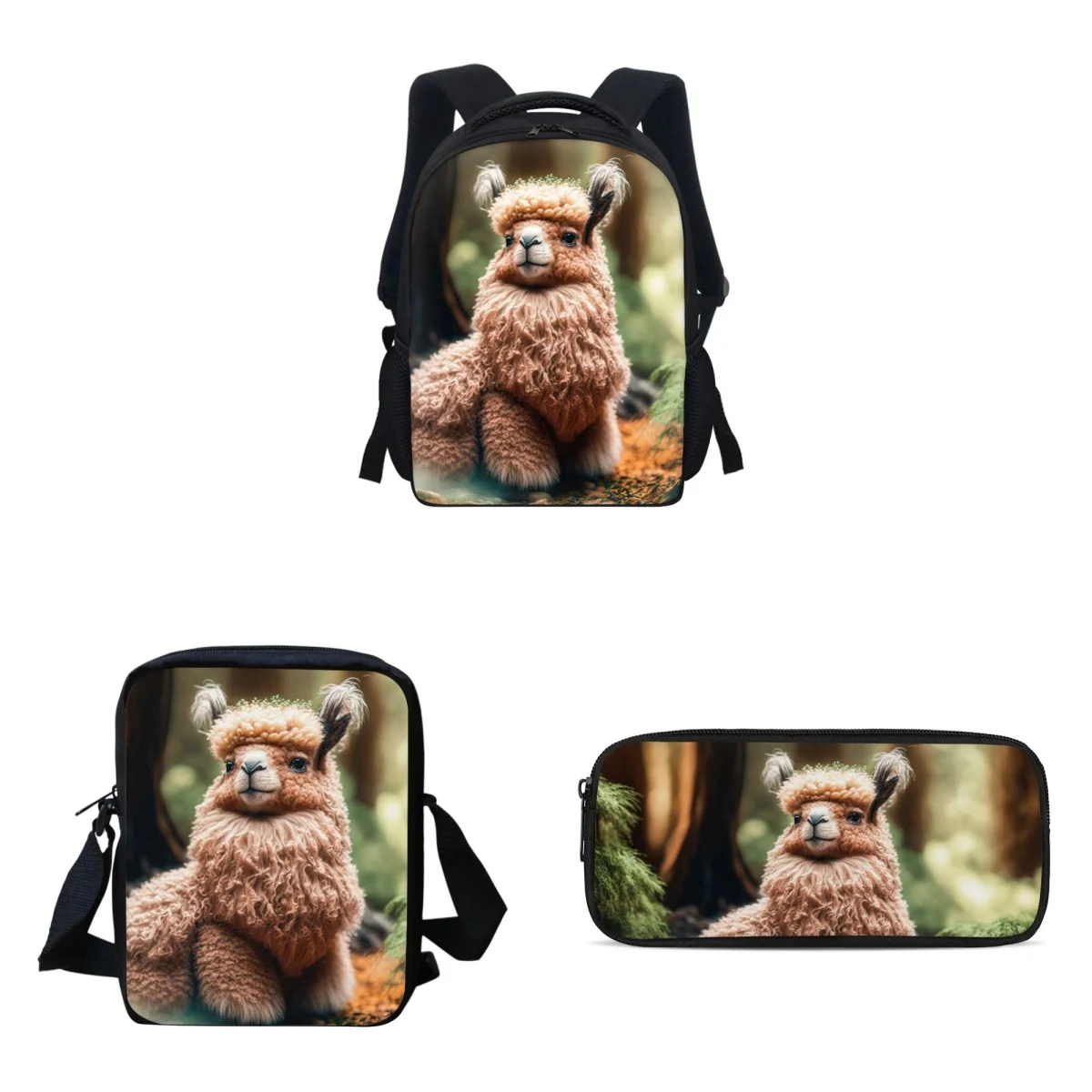 

Cute Alpaca 3D Print School Bag Set For Girl Pen Holder Simple Teen School Backpack Kids Child Student Bookbag Pencils Pouch