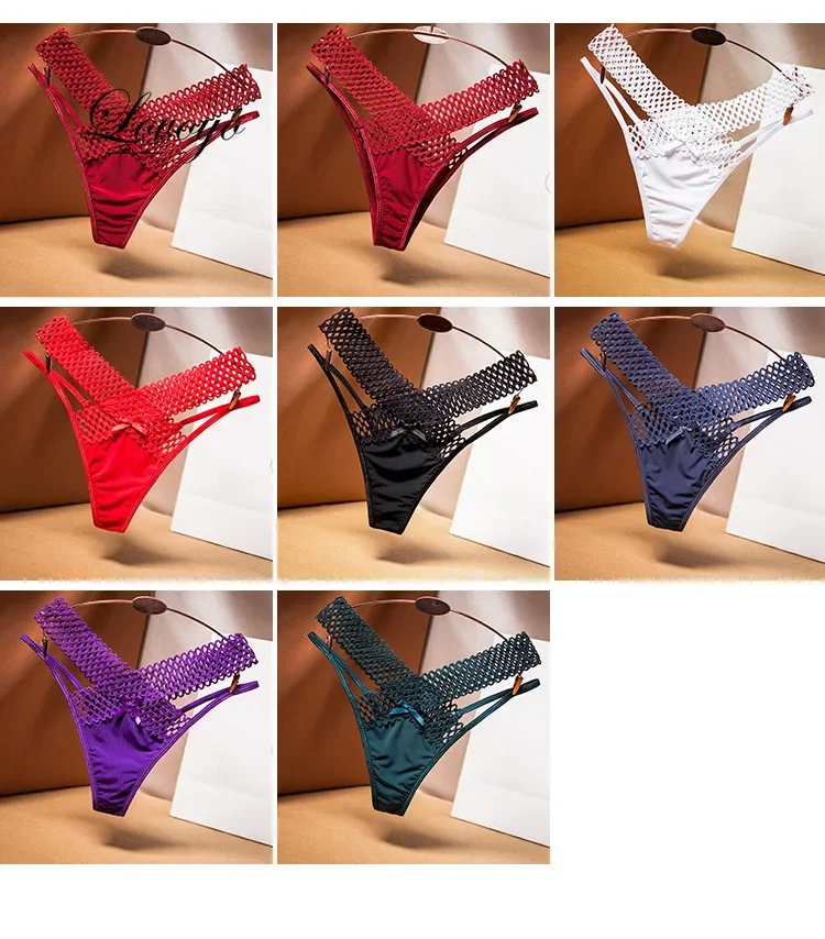 2024 Women\'s Panties Cross Cut Ice Silk Thong Sports Fashion Perspective Low Waist Ribbons трусы женские sexy lingerie  thongs