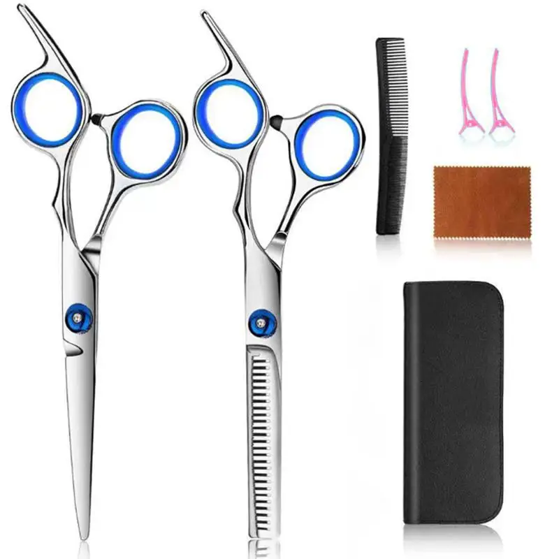 Professional Stainless Hairdressing Scissors Set Flat Teeth Thinning Cutting Curved Shears Hair Cutting Scissors