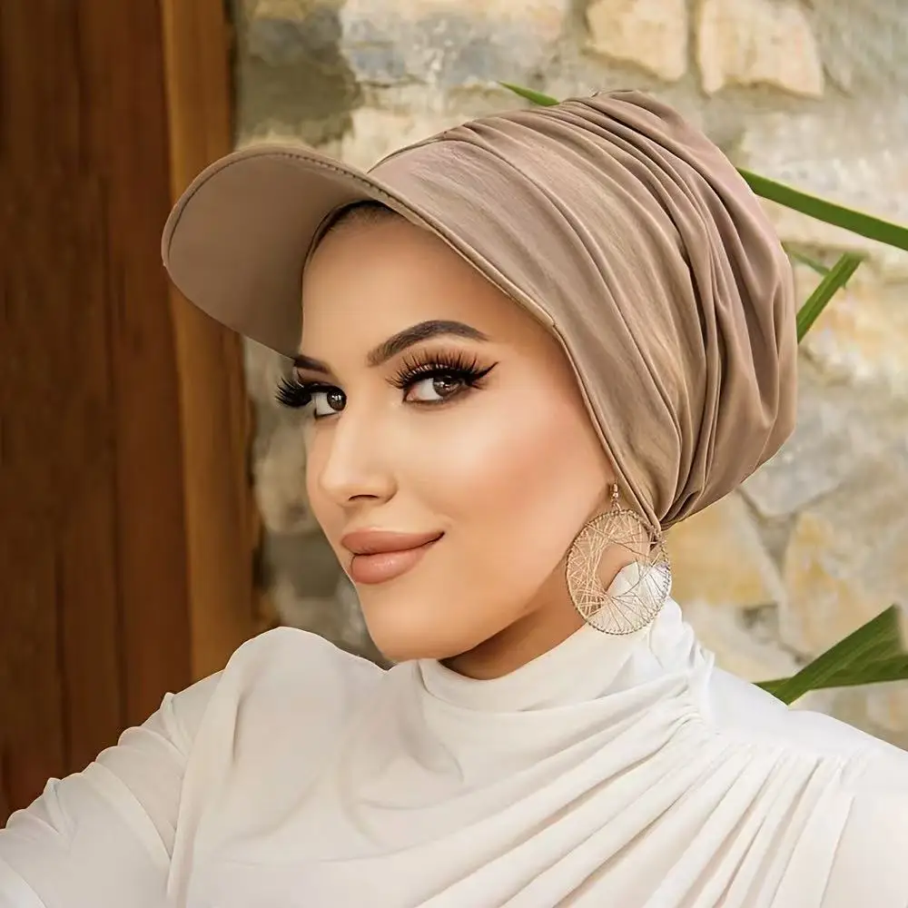 Casual a tesa larga Copricapo Cappello per le donne Musulmano Turbante Cap Chemio Pullover Cofano Berretti da viaggio Cappello da sole Perdita di capelli Avvolgente per la testa Nuovo