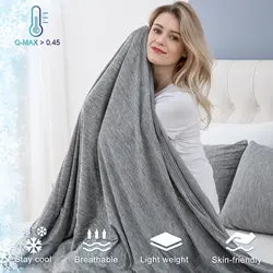 2-in-1 Summer Blanket, Cooling Duvet, Self-Cooling Cotton Blanket with Q-Max 0.45 Cooling Fibres, Adult Cooling Blanket, Thin