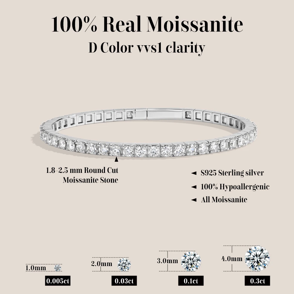 MINTYBOX Classic Moissanite Bracelets for Women Men S925 Sterling Silver Tennis Bracelet Wedding Party Jewelry Anniversary Gifts