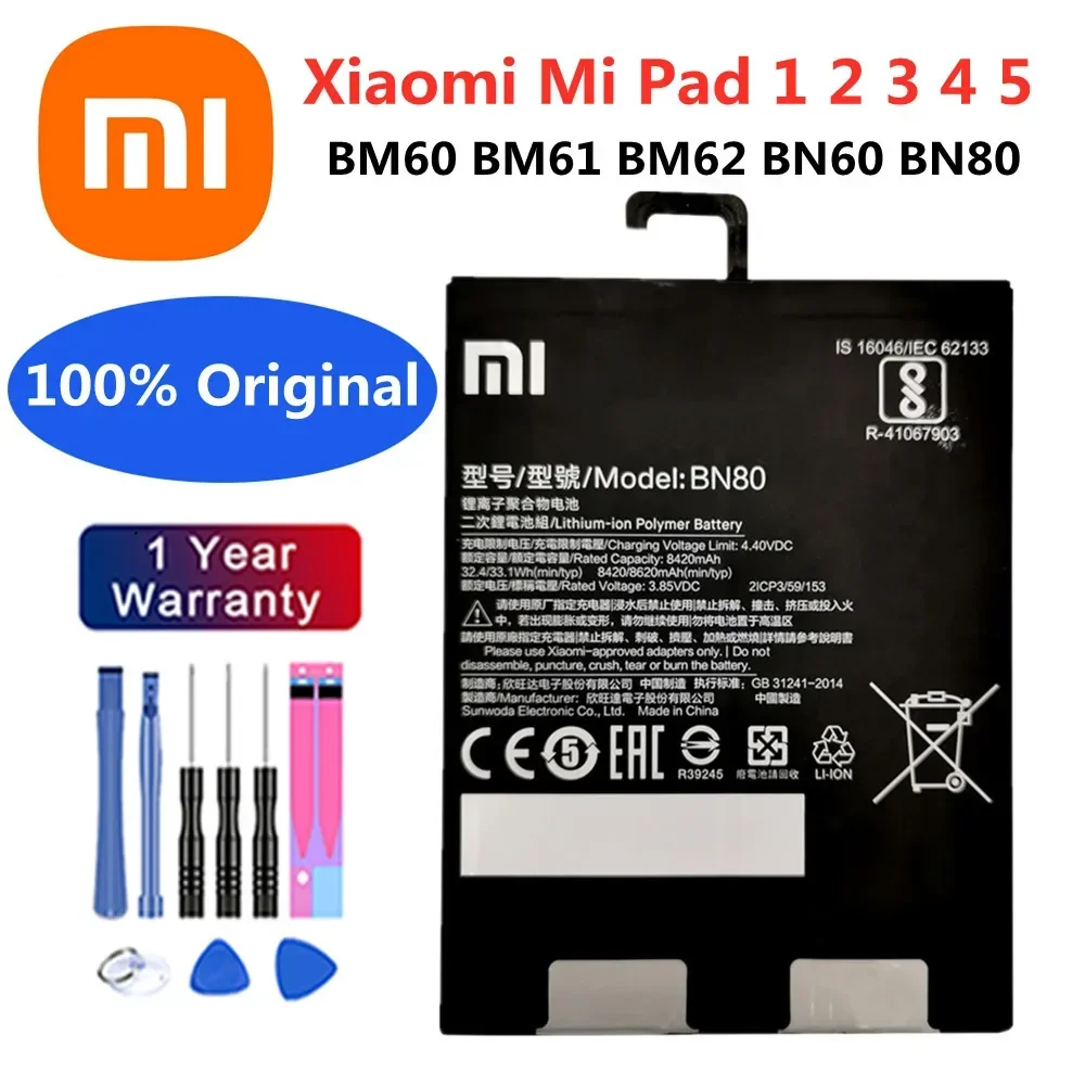 New 100% Orginal Tablet Battery BM60 BM61 BM62 BN60 BN80 For Xiaomi Pad 1 2 3 4 5 Mipad 1 2 3 4 5 Battery Bateria Batteries