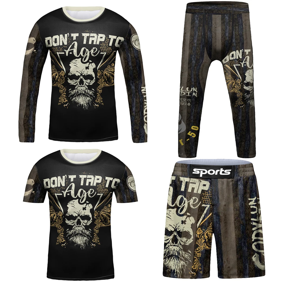 

Kids MMA Rashguard Jiu Jusit T-shirt+Pants BJJ Tight Trousers Boy Muay Thai Shorts 4Pcs/Set Children MMA Compression Sportswear