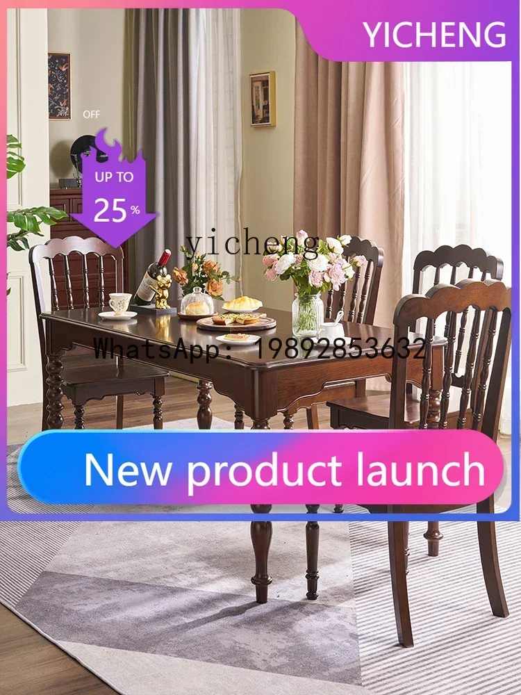 

French Retro All Solid Wood Dining Table Guest Restaurant Small Apartment Modern Rectangular Dining Table