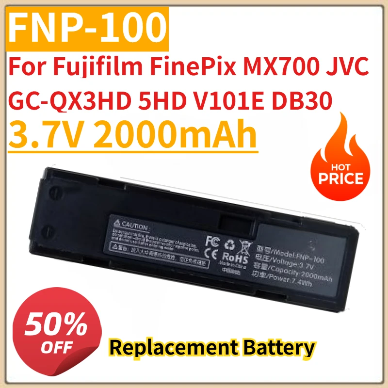 

High Quality New 3.7V 2000mAh FNP100 FNP-100 NP-100 Camera Battery for Fujifilm FinePix MX700 JVC GC-QX3HD 5HD V101E DB30