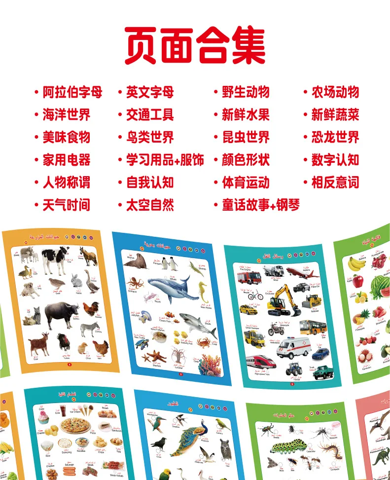 Children's Early Education Wall Chart Arabic Double-sided Drawing Board Educational Toy Pinyin Learning Artifact Audio Reading