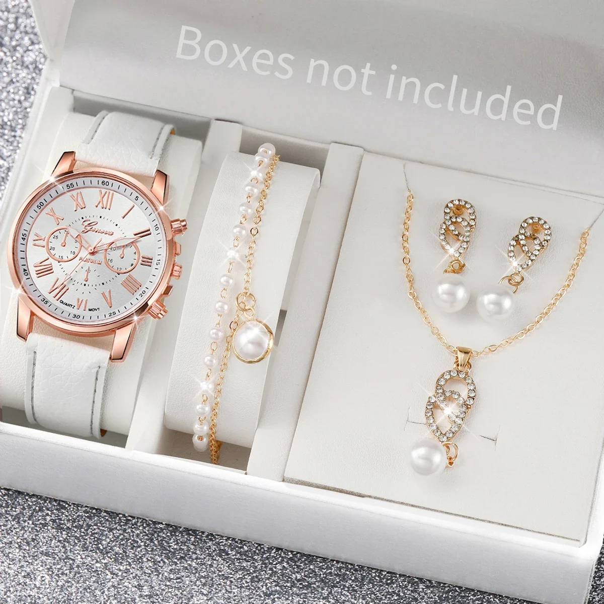 5PCS/Set Fashion Women Watches Necklace Earrings Bracelet Set Ladies Quartz Wristwatches Relogio FemininoWithout Box