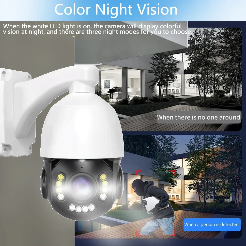 Color Night Vision POE CCTV Camera Security System PTZ 4K 10CH POE NVR 38X PTZ Zoom Two-Way Audio 8MP IP Camera Video System