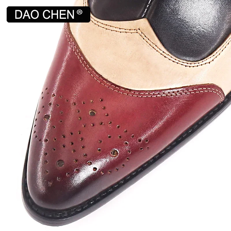 LUXURY MEN HALF SHOES MIXED COLOR POINTED SUMMER CASUAL DRESS MAN SHOES BREATHABLE COMFORTABLE GENUINE LEATHER SHOES MEN