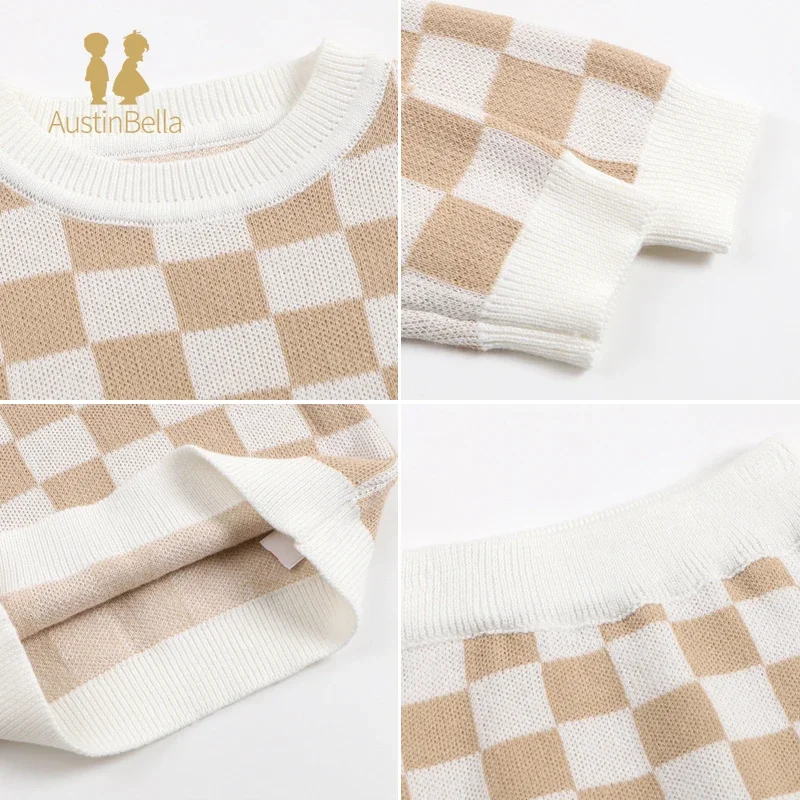 Baby Plaid Sweater Sets Boys Girls Clothes Newborn Infant Knitted Sweater and Shorts Set Toddler Wear Baby Clothes Outfit Suit