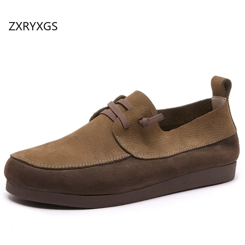 ZXRYXGS 2026 New Fashion Spell Color Premium Full Real Leather Shoes Comfort Soft Sole Flat Shoes Trendy Women's Travel Shoes