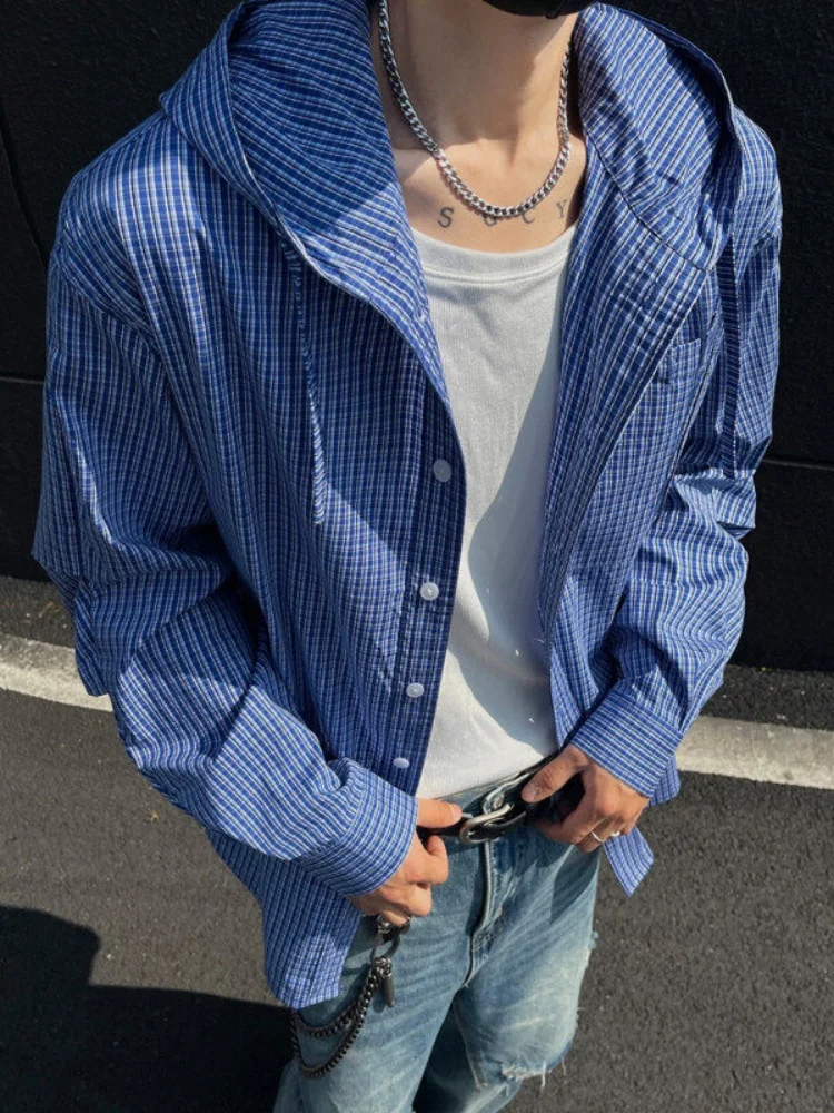 

Summer Thin Long Sve Plaid irt Men's Casual Hooded Sun Protection Outdoor Fiing UV Protection Jaet Regular Length Top