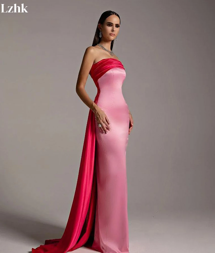 Customized Graceful Satin A-Line Evening Dress High Quality Strapless Sleeveless Floor Length Celebrity Gowns Custom Size